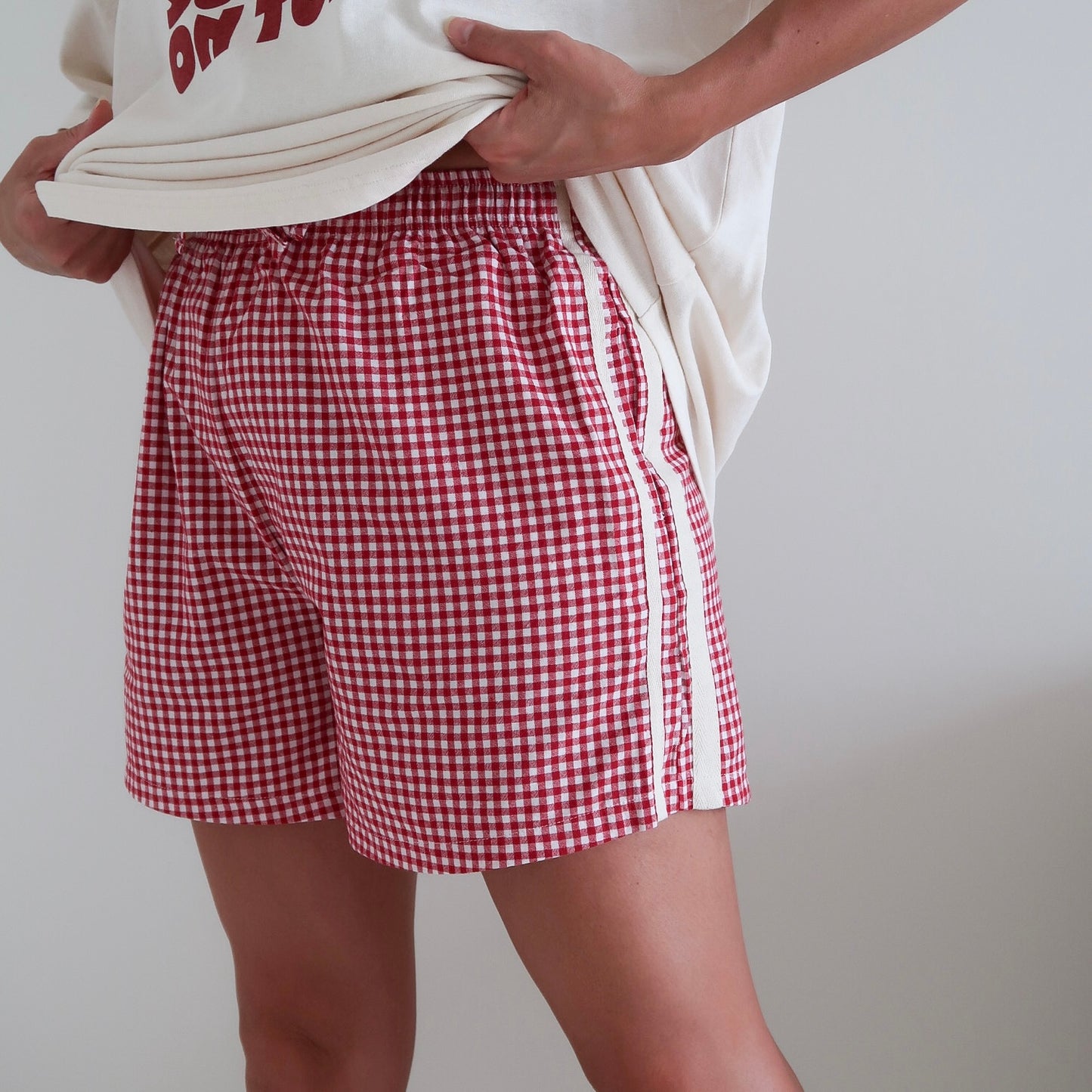 ADULTS Gingham Racer Short - Red